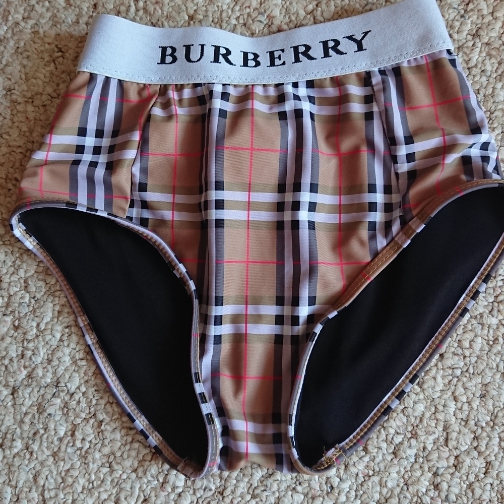 Burberry Plaid Logo Tape Vintage Check bikini bottoms in Brown size M